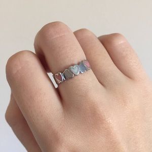 Vintage 1970 Pink White Heart Band Ring